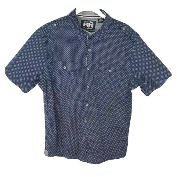 Lions Crest Mens Button Front Shirt Blue Geometric - Picture 1 of 7